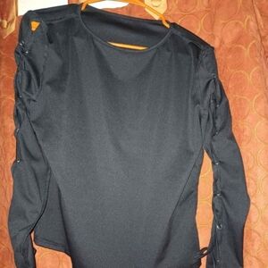 Chic Black Lace-Up Sleeve Women's Top
